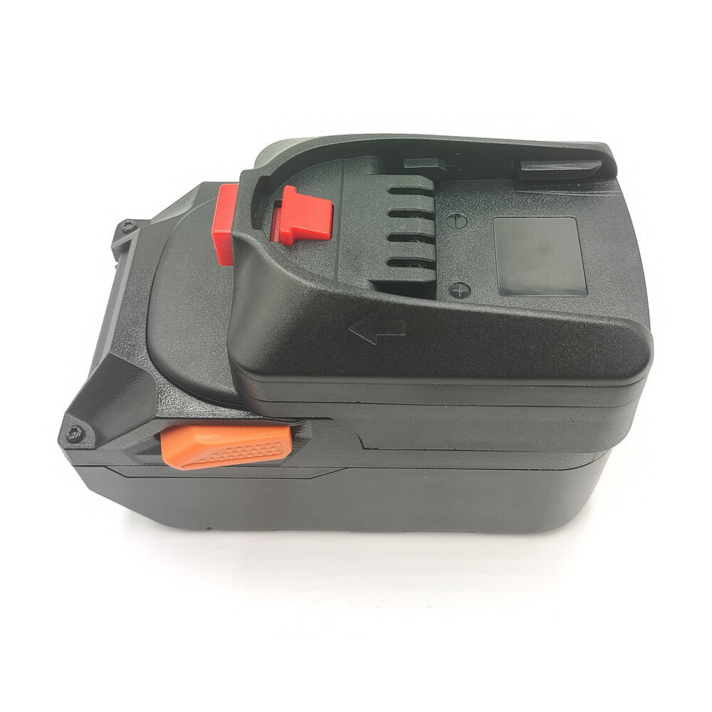 AEG 18V to Gardena 18V P4A battery adapter - Gardena tool-side connection, the release catch and a ribbed tab on the body