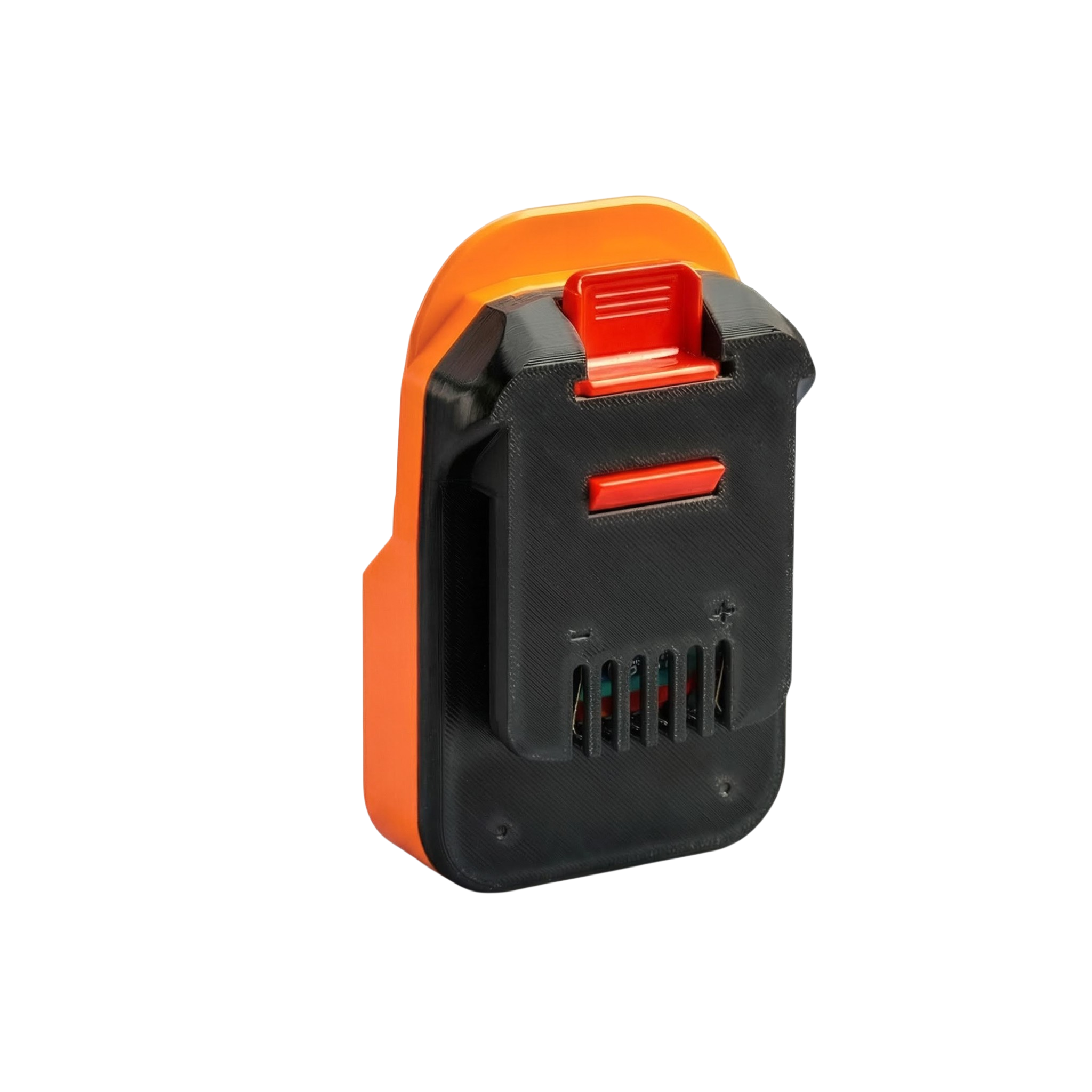 AEG 18V to MacNaught 18V battery adapter - MacNaught tool-side connection upright, contact slots between plus and minus marks