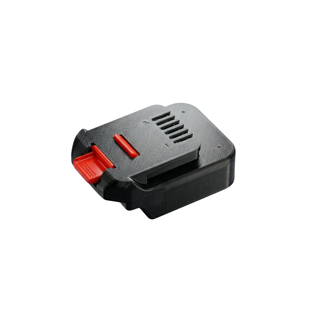 Makita 18V LXT to MacNaught 18V battery adapter - three-quarter view of the MacNaught tool-side connection and release catch