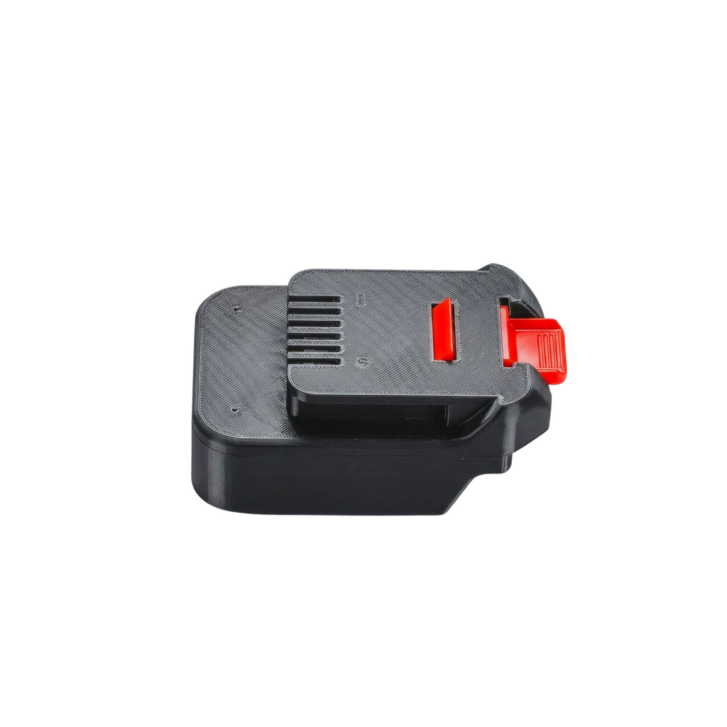 Makita 18V LXT to MacNaught 18V battery adapter - plan view of the MacNaught tool-side connection in 3D-printed ABS