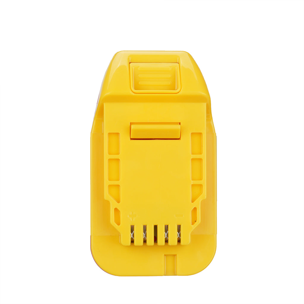 Black and Decker 20V to DeWalt 20V MAX battery adapter - DeWalt tool-side connection, terminal slots marked + and -