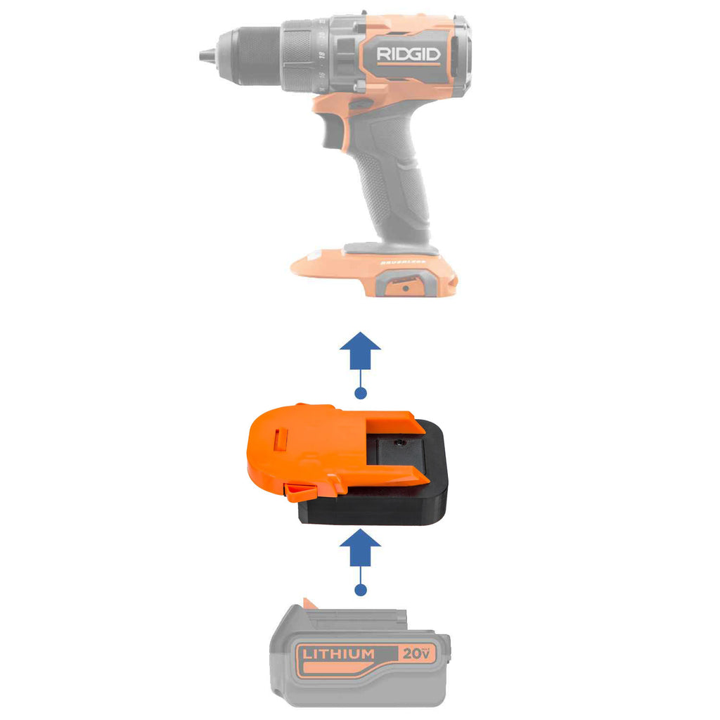 Black and Decker 20V to AEG 18V battery adapter - compatibility diagram showing battery, adapter and drill driver