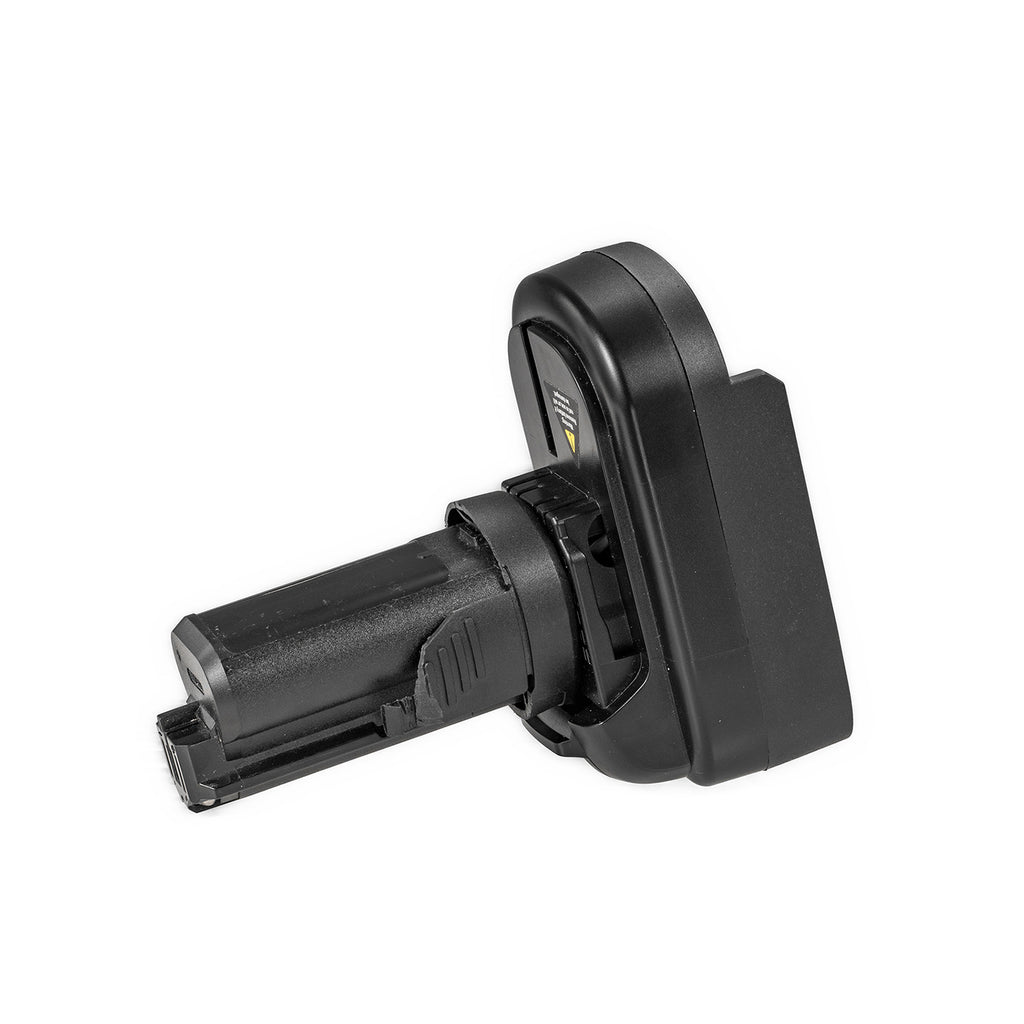 Bosch 18V GBA (Blue) to Bosch 12V battery adapter - side view showing both connections