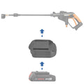 Bosch 18V GBA (Blue) to WORX 20V PowerShare (Orange) battery adapter - compatibility diagram with pressure washer