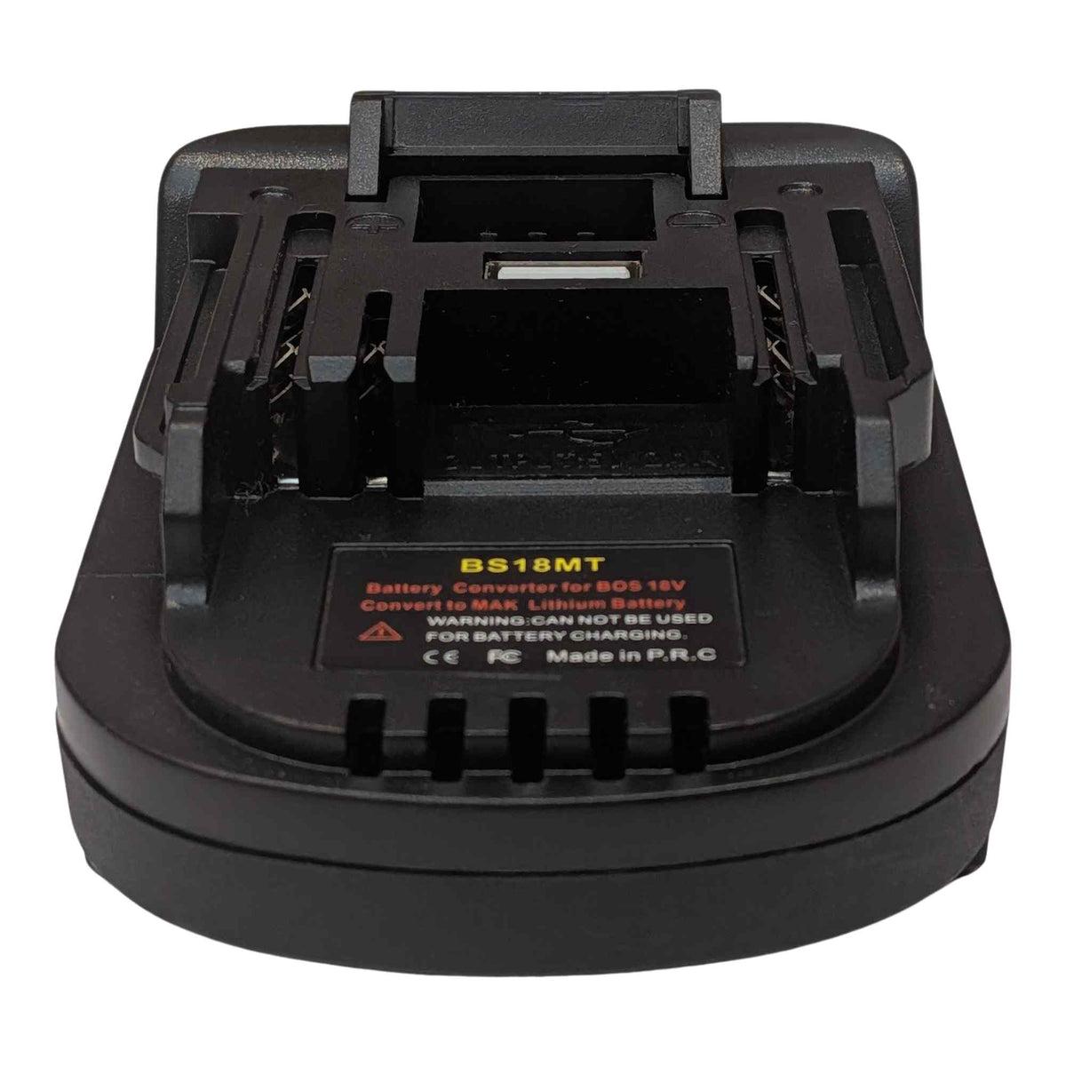 Bosch 18V GBA (Blue) to Makita 18V LXT battery adapter - Makita tool-side connection, copper terminals and a USB-A port