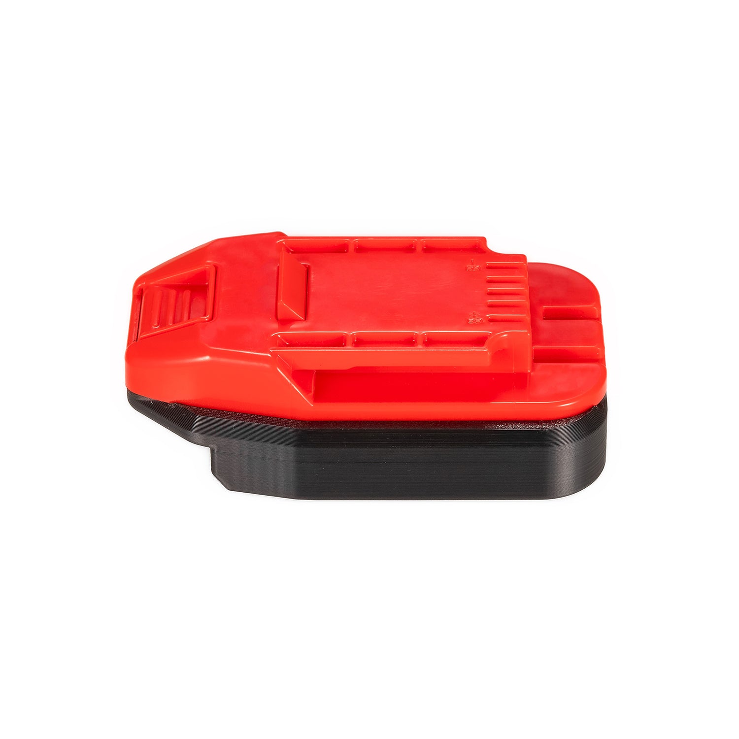 Bosch 18V GBA (Blue) to Bauer 20V battery adapter - side view showing the Bauer tool-side connection above the black base