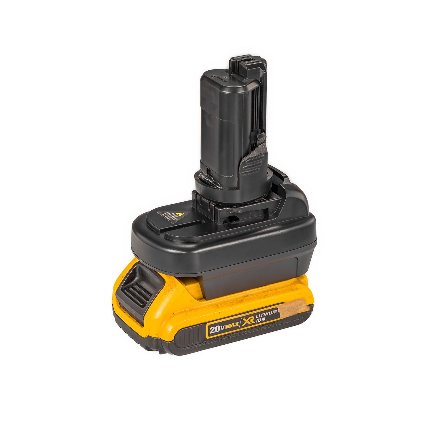 DeWalt 20V MAX to Dremel 12V 8220/8250 battery adapter - fitted to the battery, Dremel 12V tool-side post upward