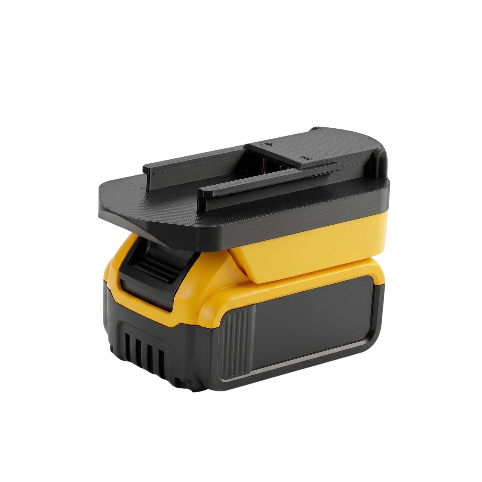 DeWalt 20V MAX to Porter Cable 19.2V Ni-Cd battery adapter - seated on a battery pack with the tool-side rails upward