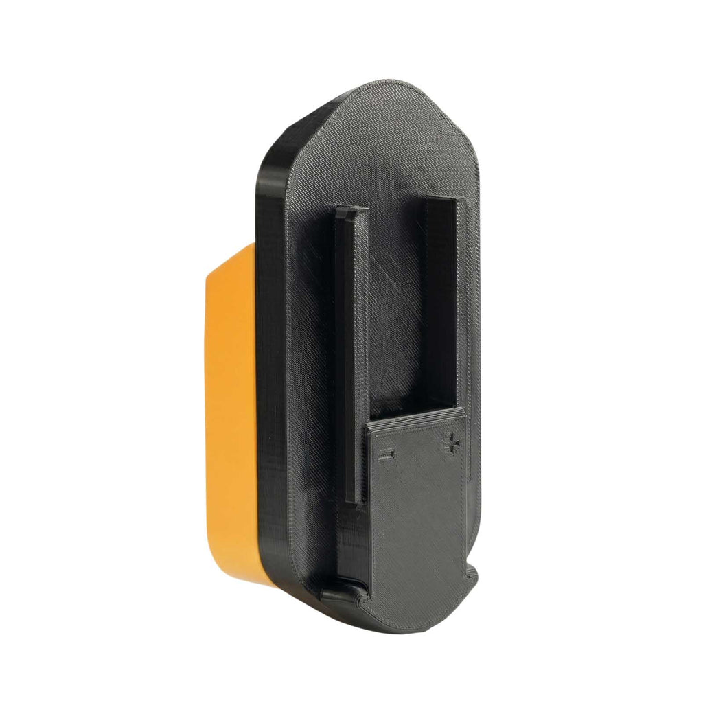 DeWalt 20V MAX to Porter Cable 19.2V Ni-Cd battery adapter - tool-side connection with twin rails and polarity marks
