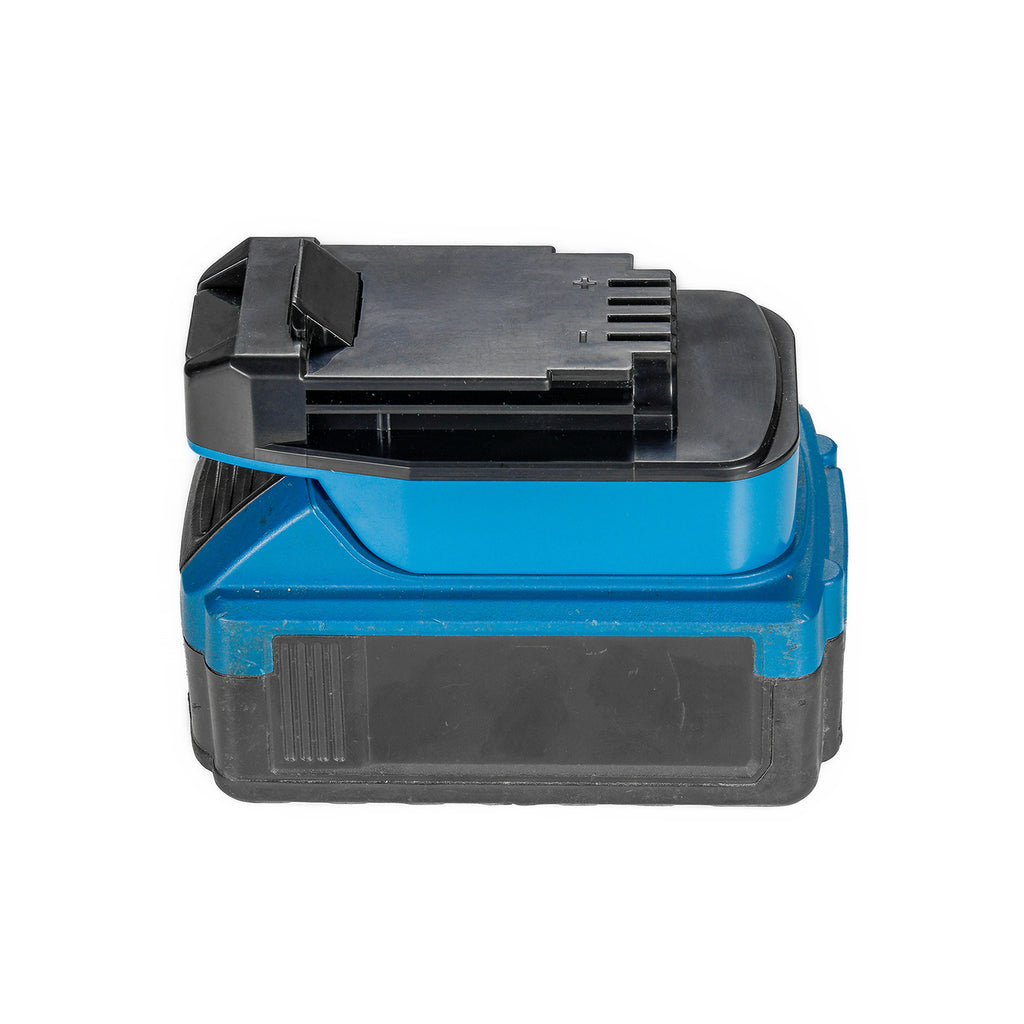 Hercules 20V to Black and Decker 20V battery adapter - fitted to the battery, black tool-side connection uppermost, side view