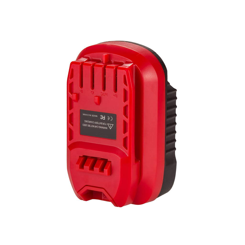 Makita 18V LXT to Craftsman 20V battery adapter - rear view of the Craftsman tool-side connection and terminal slot