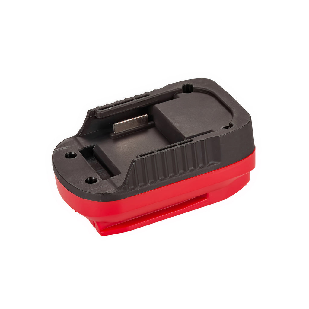 Makita 18V LXT to Craftsman 20V battery adapter - battery-side connection with guide rails and a copper contact
