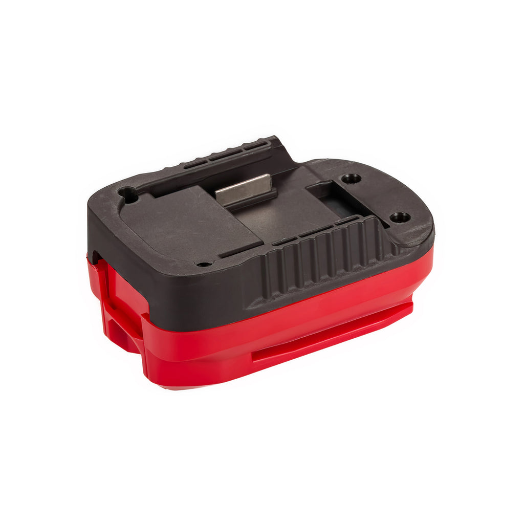 Makita 18V LXT to Craftsman 20V battery adapter - battery-side connection with guide rails and a copper contact