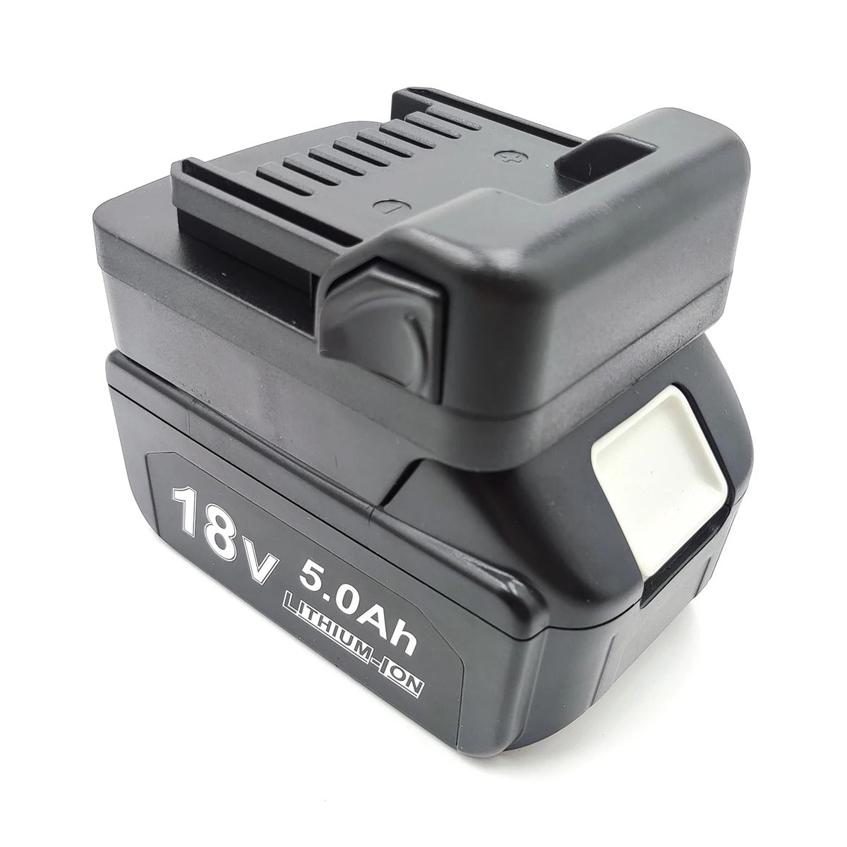 Makita 18V LXT to Hikoki 18V battery adapter - fitted to the Makita 18V LXT battery, Hikoki tool-side connection upward