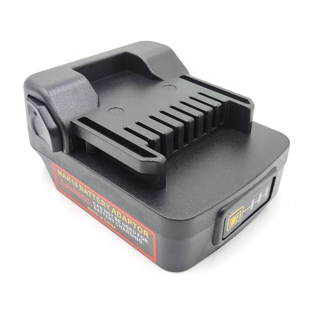 Makita 18V LXT to Metabo HPT 18V battery adapter - tool-side fins above the warning label