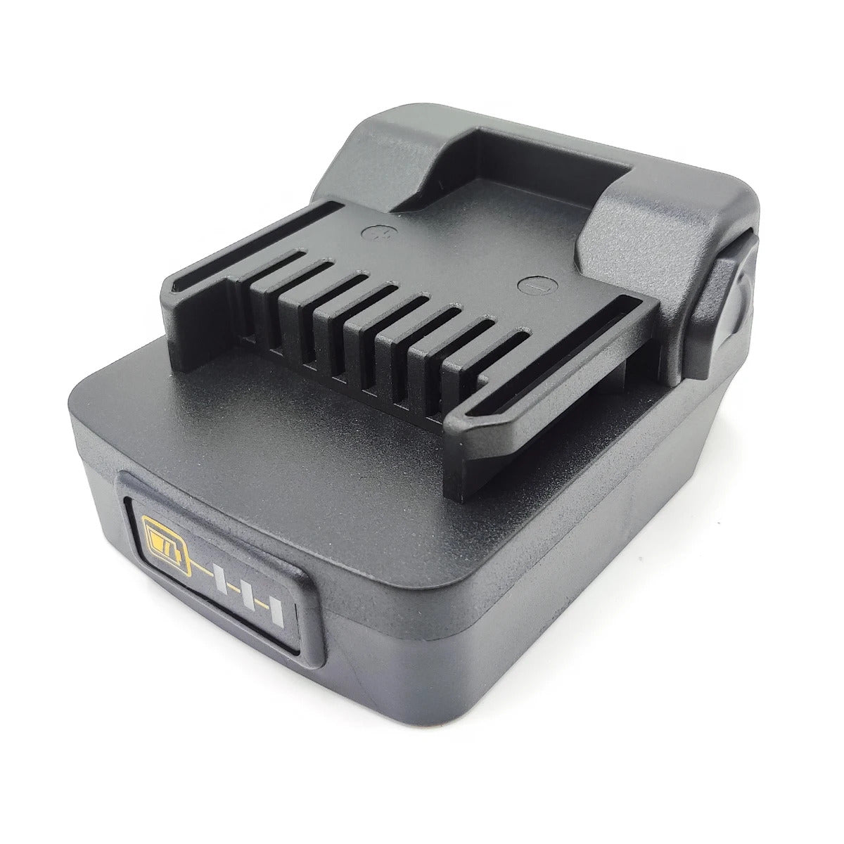 Makita 18V LXT to Metabo HPT 18V battery adapter - tool-side fins and charge indicator label