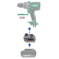Makita 18V LXT to Metabo HPT 18V battery adapter - compatibility diagram showing battery, adapter and hammer drill