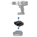 Makita 18V LXT to Porter Cable 18V Ni-Cd battery adapter - compatibility diagram showing battery, adapter and cordless drill