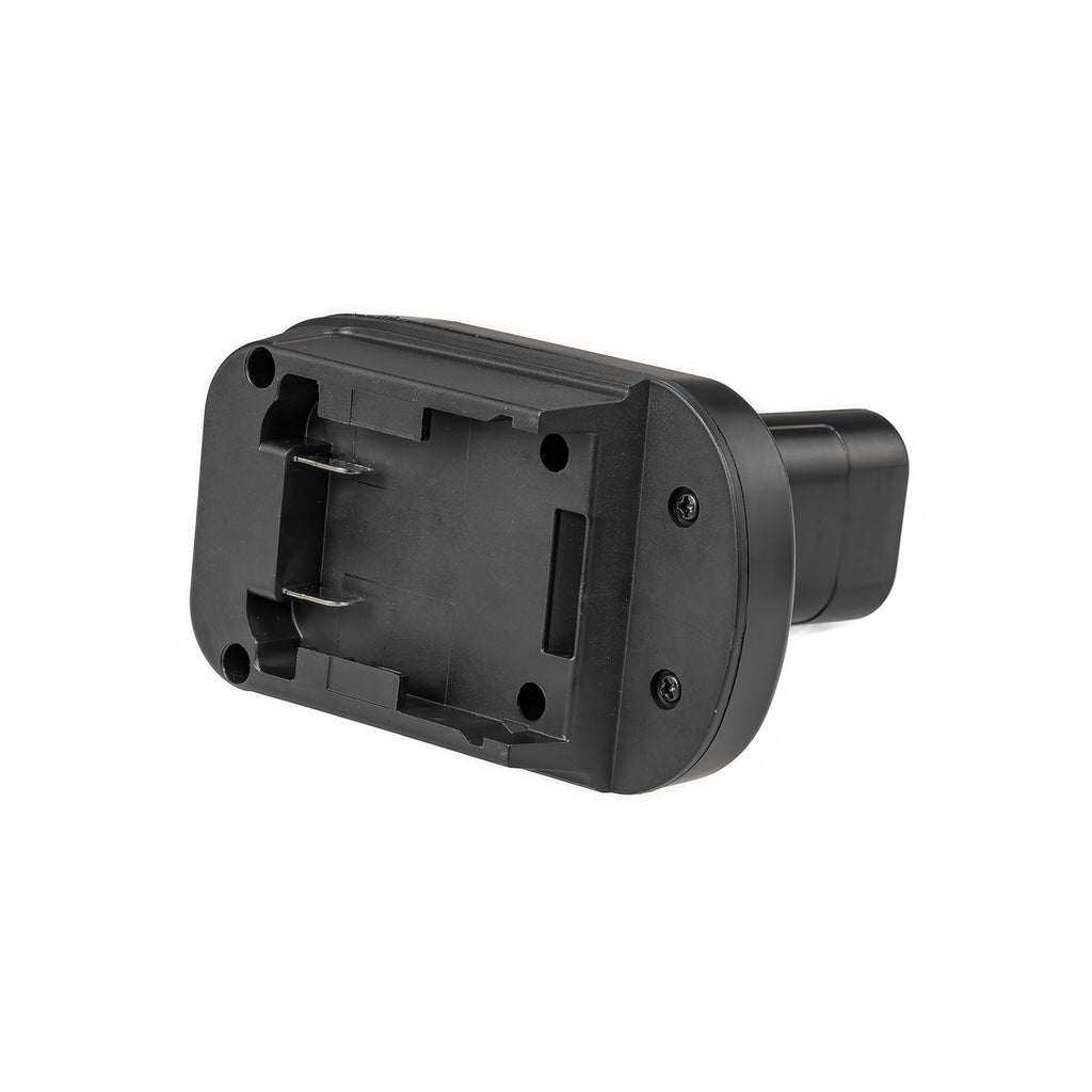 Milwaukee M18 to Bosch 12V battery adapter - battery-side connection face-on, twin terminal blades and screws