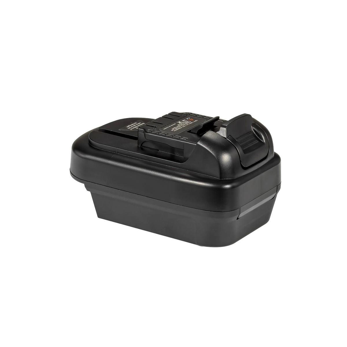 Milwaukee M18 to DeWalt 12V MAX battery adapter - 12V MAX tool-side connection, ribbed release button, printed label