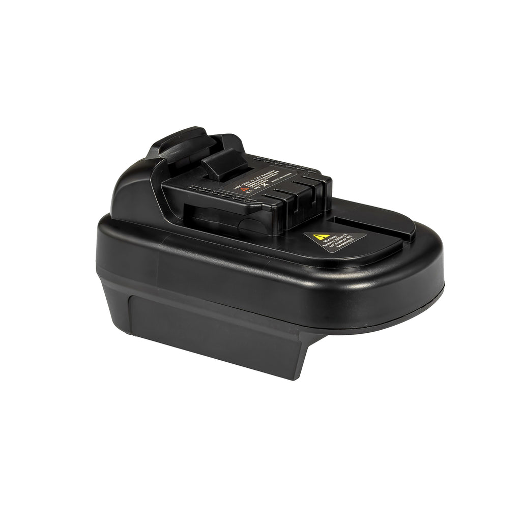 Milwaukee M18 to DeWalt 12V MAX battery adapter - 12V MAX tool-side connection, latch tab, terminal slots and printed label