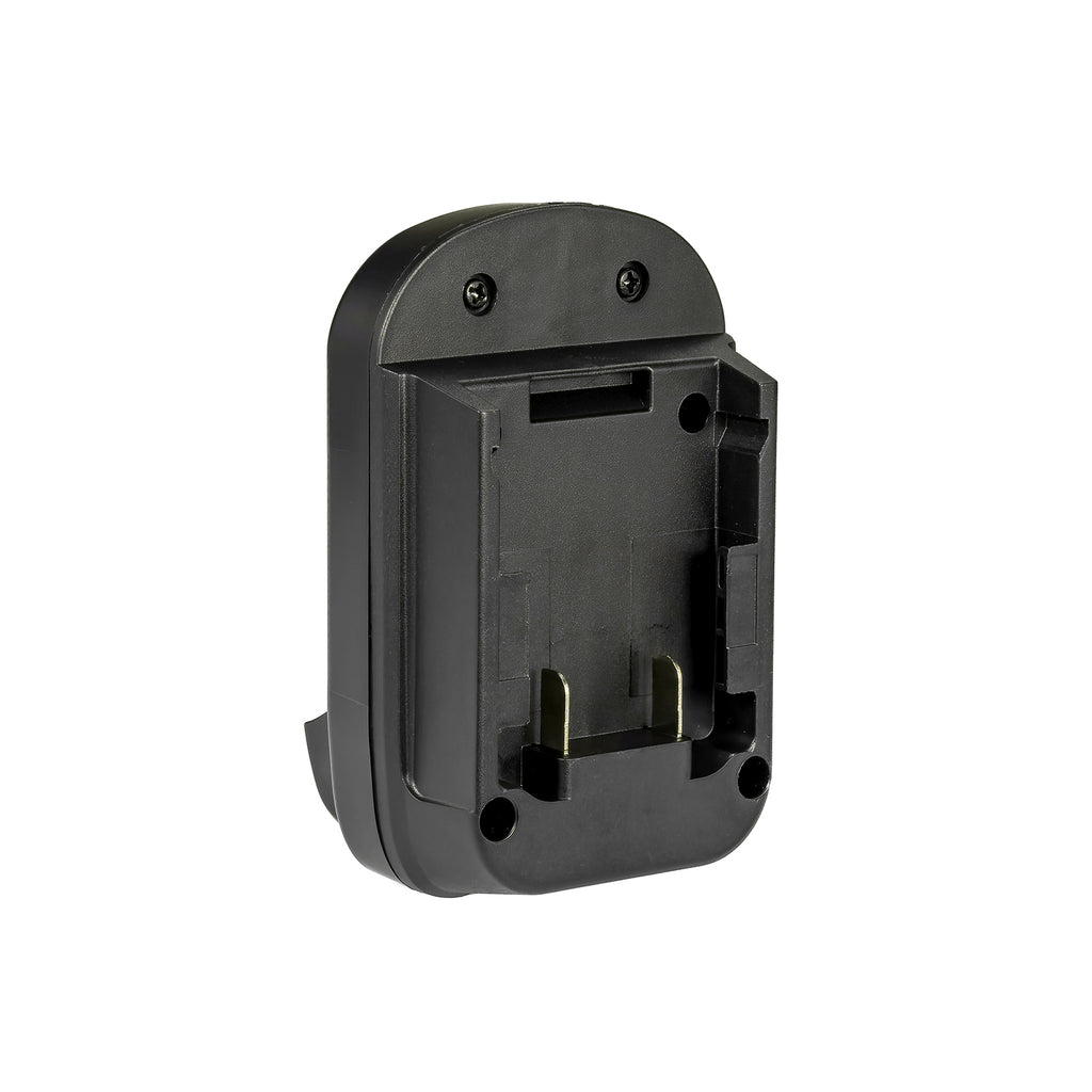 Milwaukee M18 to DeWalt 12V MAX battery adapter - battery-side connection, two upright terminal blades and latch slot