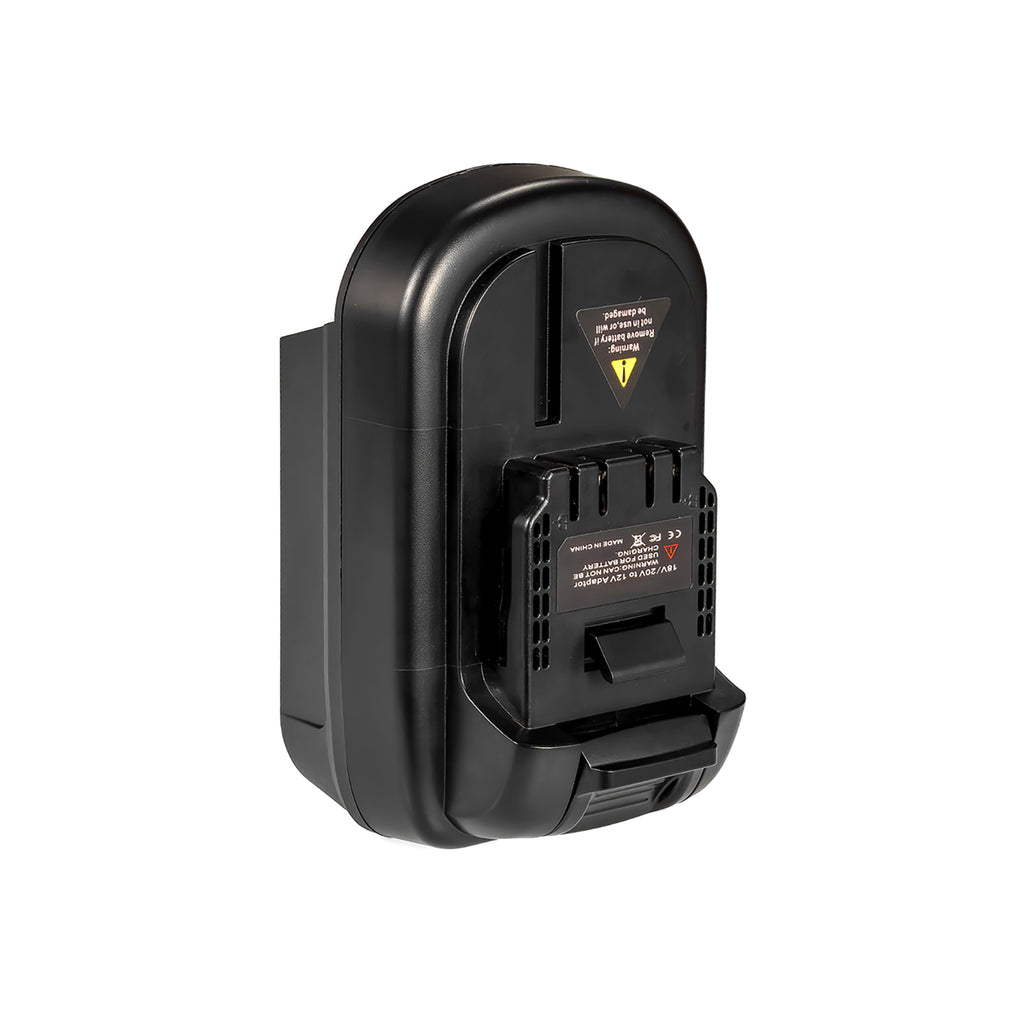 Milwaukee M18 to DeWalt 12V MAX battery adapter - 12V MAX tool-side connection, latch tab, terminal slots and printed label