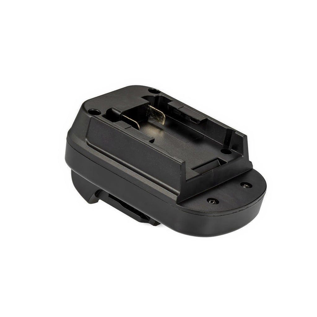 Milwaukee M18 to DeWalt 12V MAX battery adapter - battery-side connection, two upright terminal blades and fixing screws