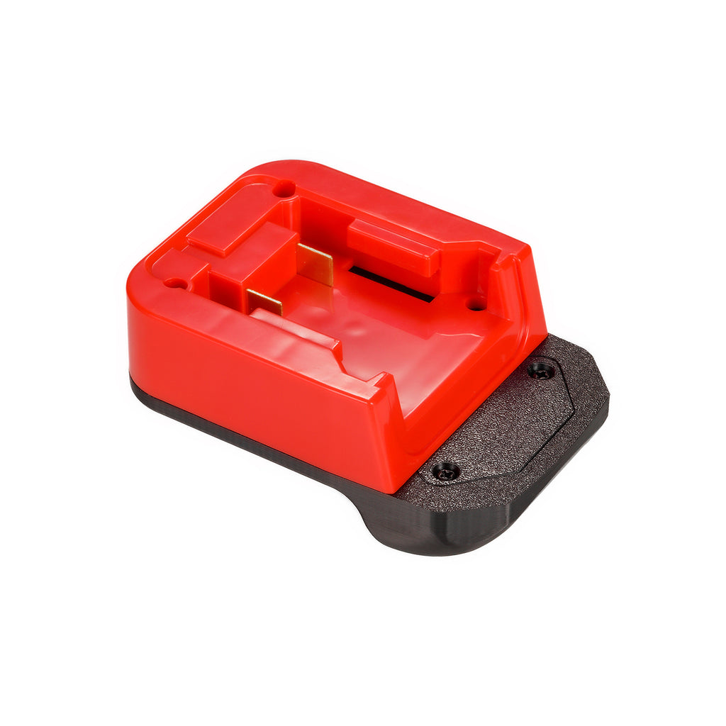 Milwaukee M18 to Masterforce 20V battery adapter - battery-side connection, twin copper terminal blades and guide rails