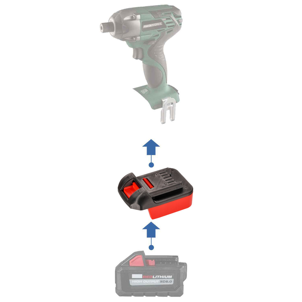 Milwaukee M18 to Masterforce 20V battery adapter - compatibility diagram showing battery, adapter and impact driver
