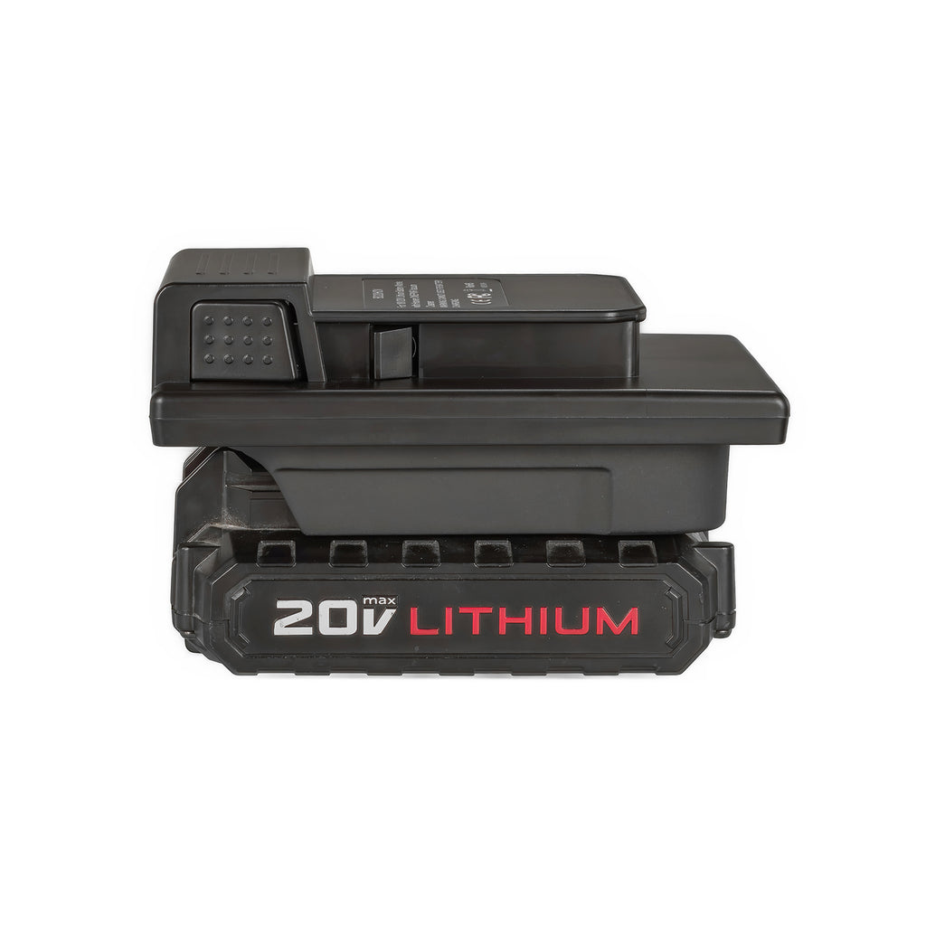 Porter Cable 20V to Hoover 20V ONEPWR battery adapter - fitted to the Porter Cable 20V battery, Hoover tool side up