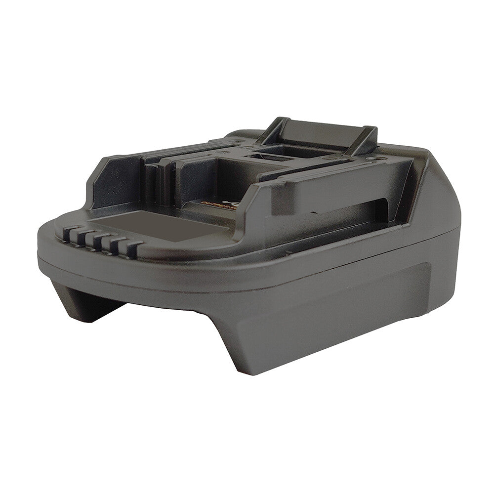 Porter Cable 20V to Makita 18V LXT battery adapter - Makita-side rail and vent ribs, angled