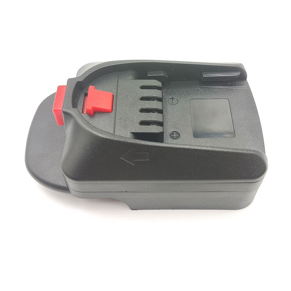 RIDGID 18V to Bosch 18V PBA (Green) battery adapter - Bosch tool-side connection seen at an angle with the release catch