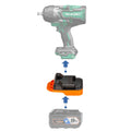 RIDGID 18V to Hikoki 18V battery adapter - compatibility diagram showing battery, adapter and impact wrench