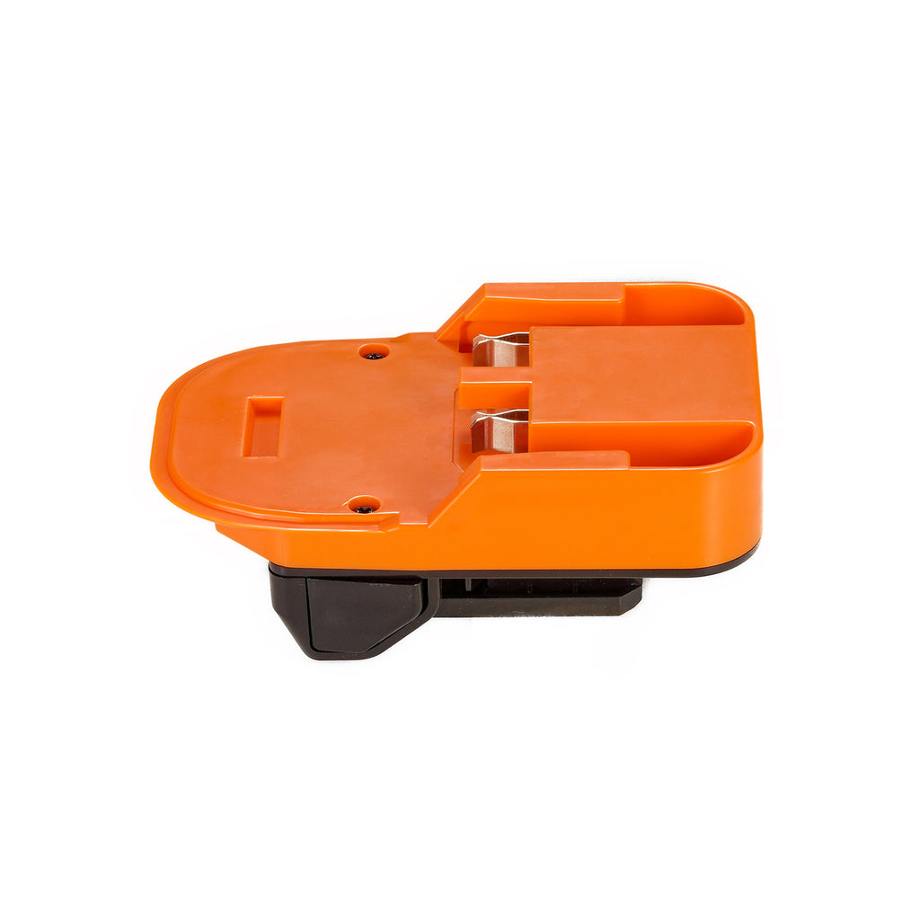 RIDGID 18V to Hikoki 18V battery adapter - RIDGID battery-side connection, twin copper spring contacts in the rail channel