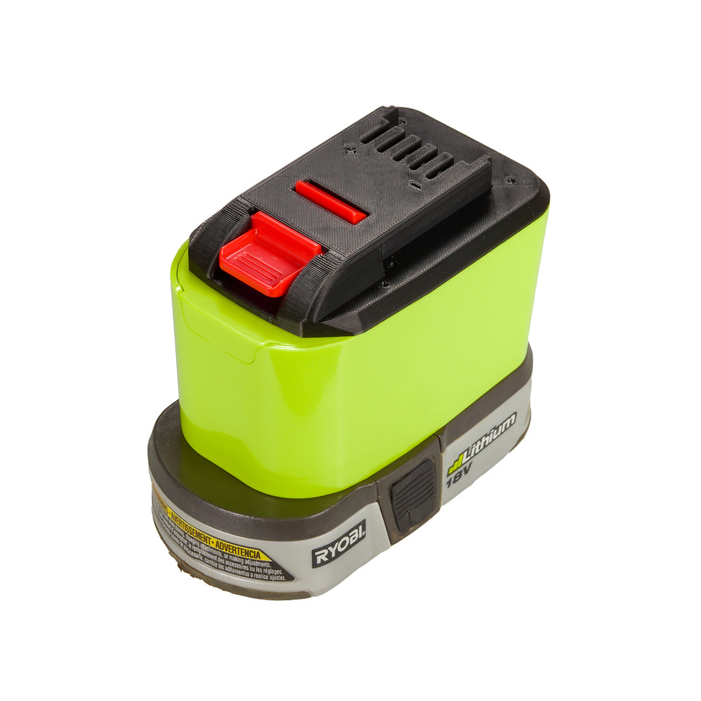 Ryobi 18V ONE+ to Mastercraft 20V (PWRPOD / Blue) battery adapter - fitted to the battery, tool-side connection facing up