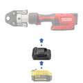Stanley V20 to RIDGID Plumbing battery adapter - compatibility diagram with pipe press tool with press jaw