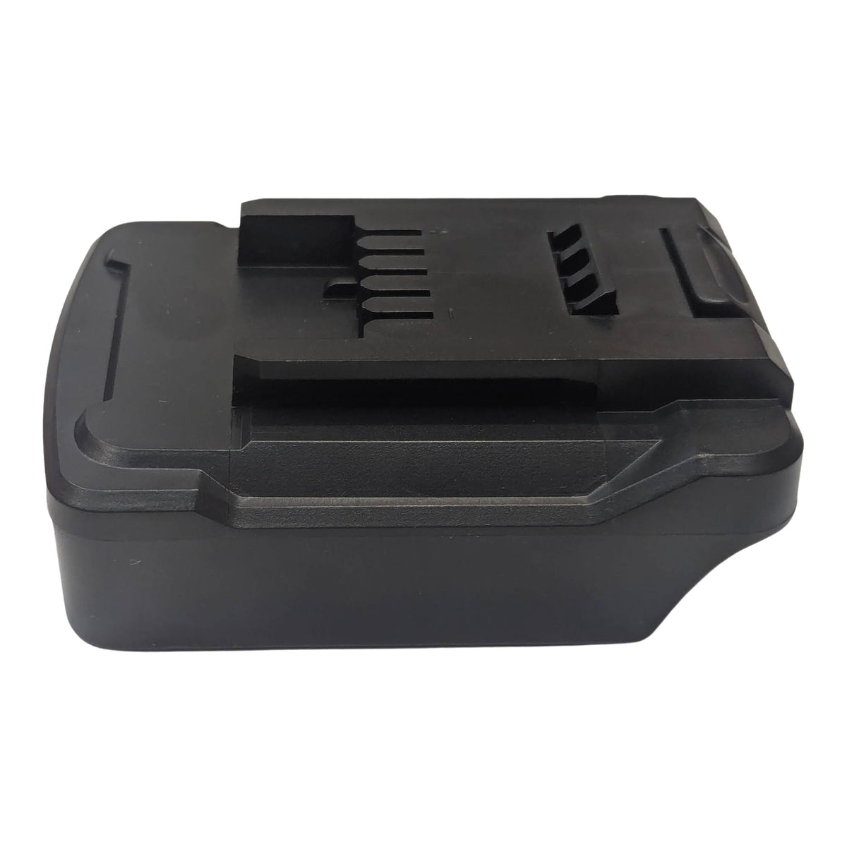 Black and Decker 20V to Einhell 18V PXC battery adapter - side view with the Einhell tool-side connection uppermost