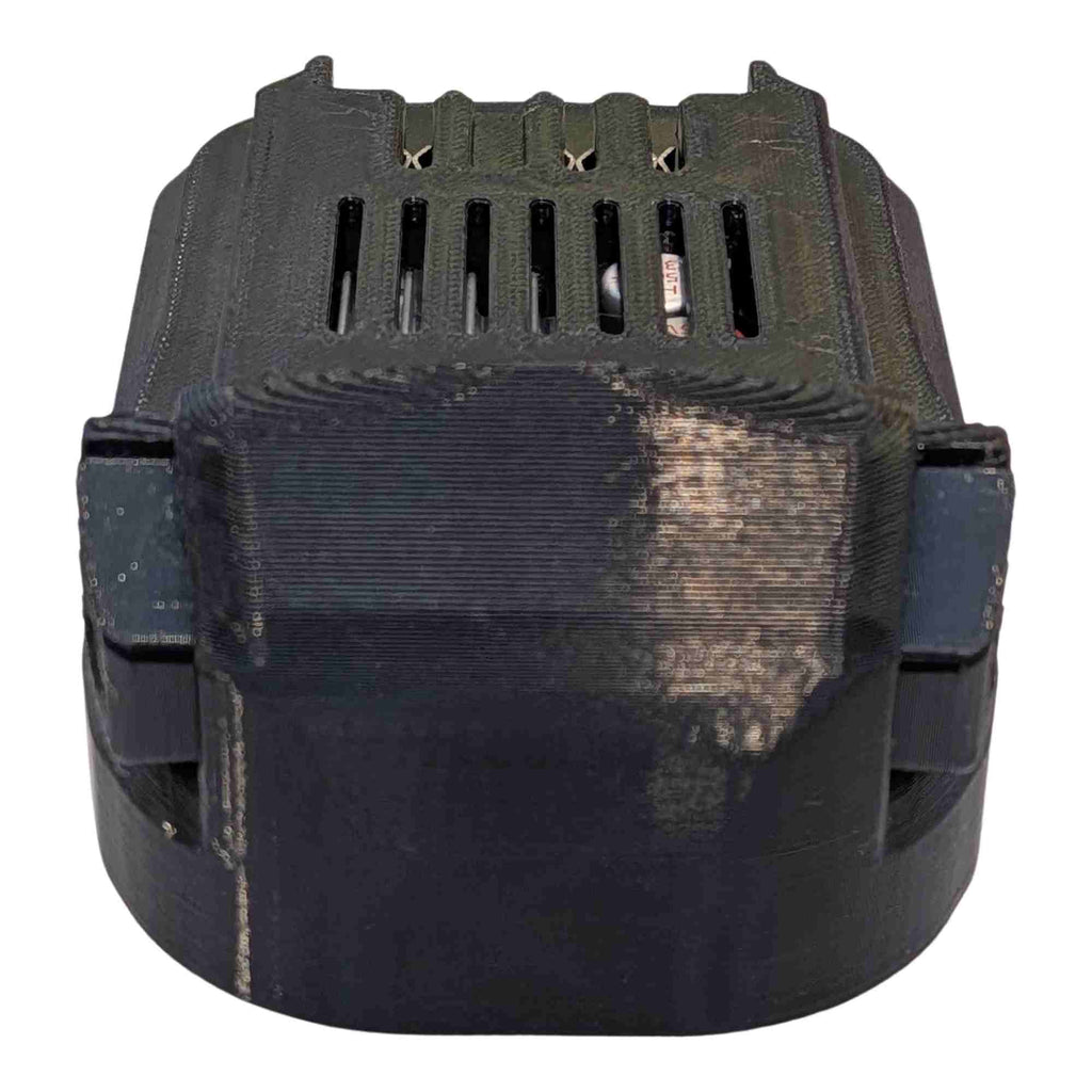 DeWalt 20V MAX to Kobalt 24V battery adapter - front view of the Kobalt tool-side connection, contact slots and vents