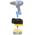 DeWalt 20V MAX to Kobalt 24V battery adapter - compatibility diagram showing battery, adapter and drill driver