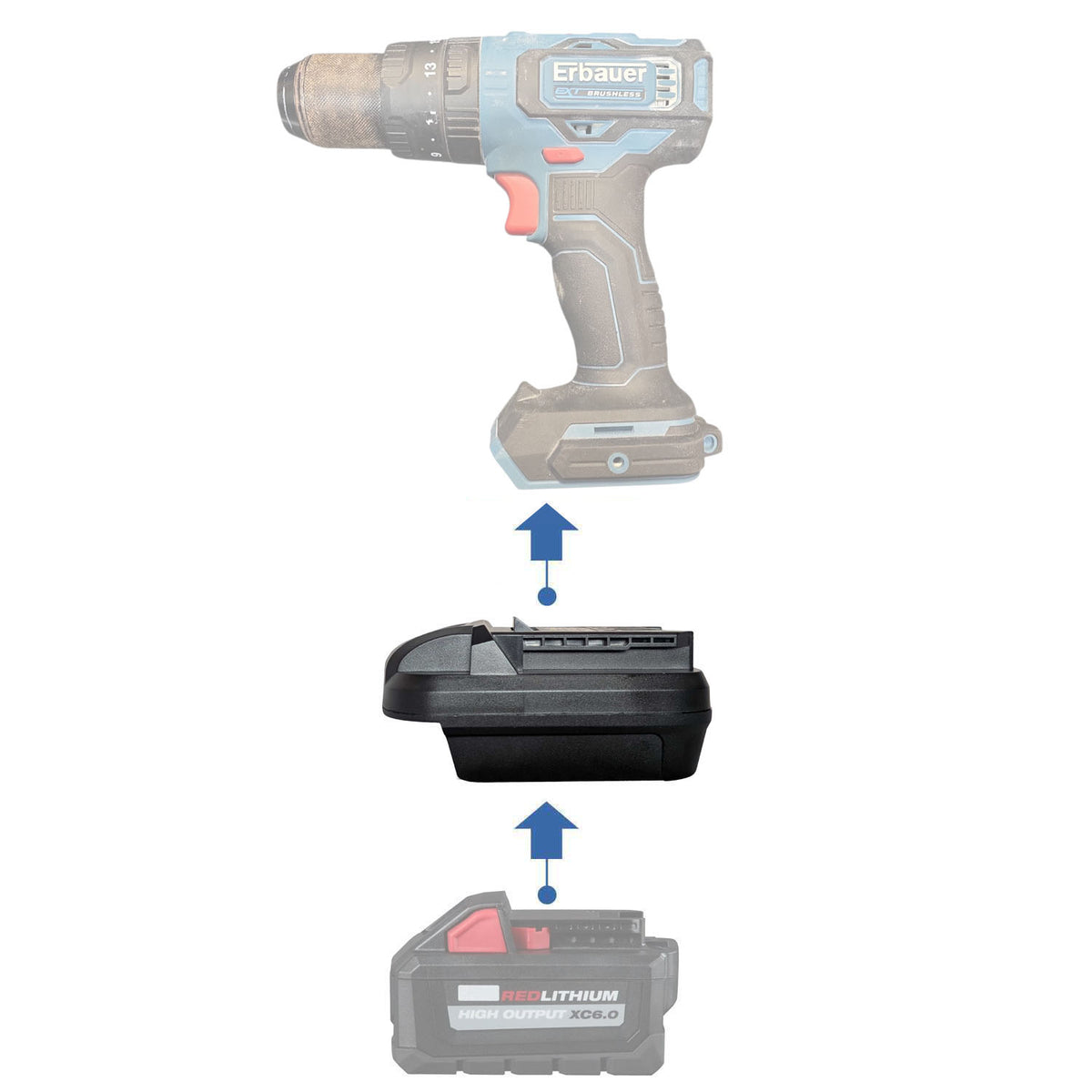 Milwaukee M18 vers Erbauer 18V EXT Adaptateur de batterie