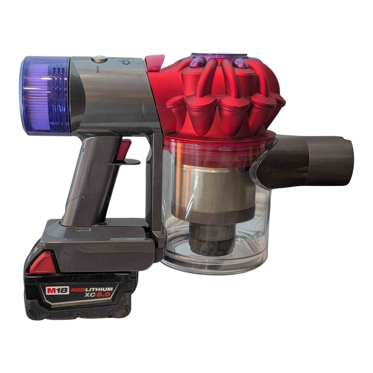 Milwaukee M18 to Dyson V7 battery adapter: Fitted, Right Side