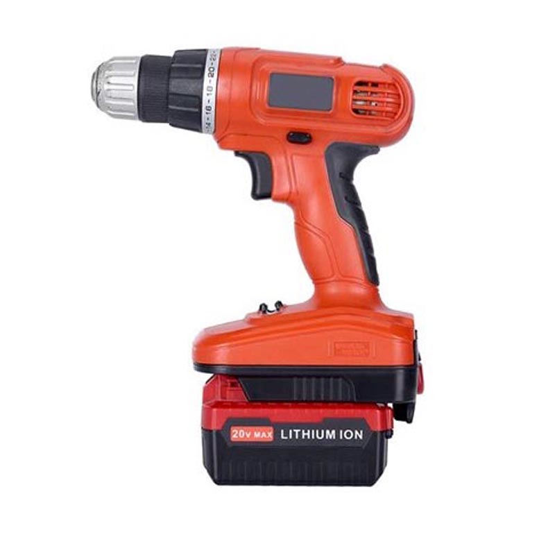 Black and Decker 20V to Black and Decker 18V Ni-Cd battery adapter - installed on a drill with the battery fitted